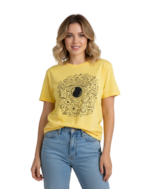 Kahve Temalı Kadın Sarı Tişört