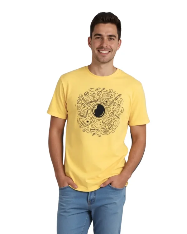 Kahve Temalı Erkek Sarı Tişört